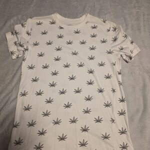 Eighty Eight White Tee with Black Weed Leaf Design